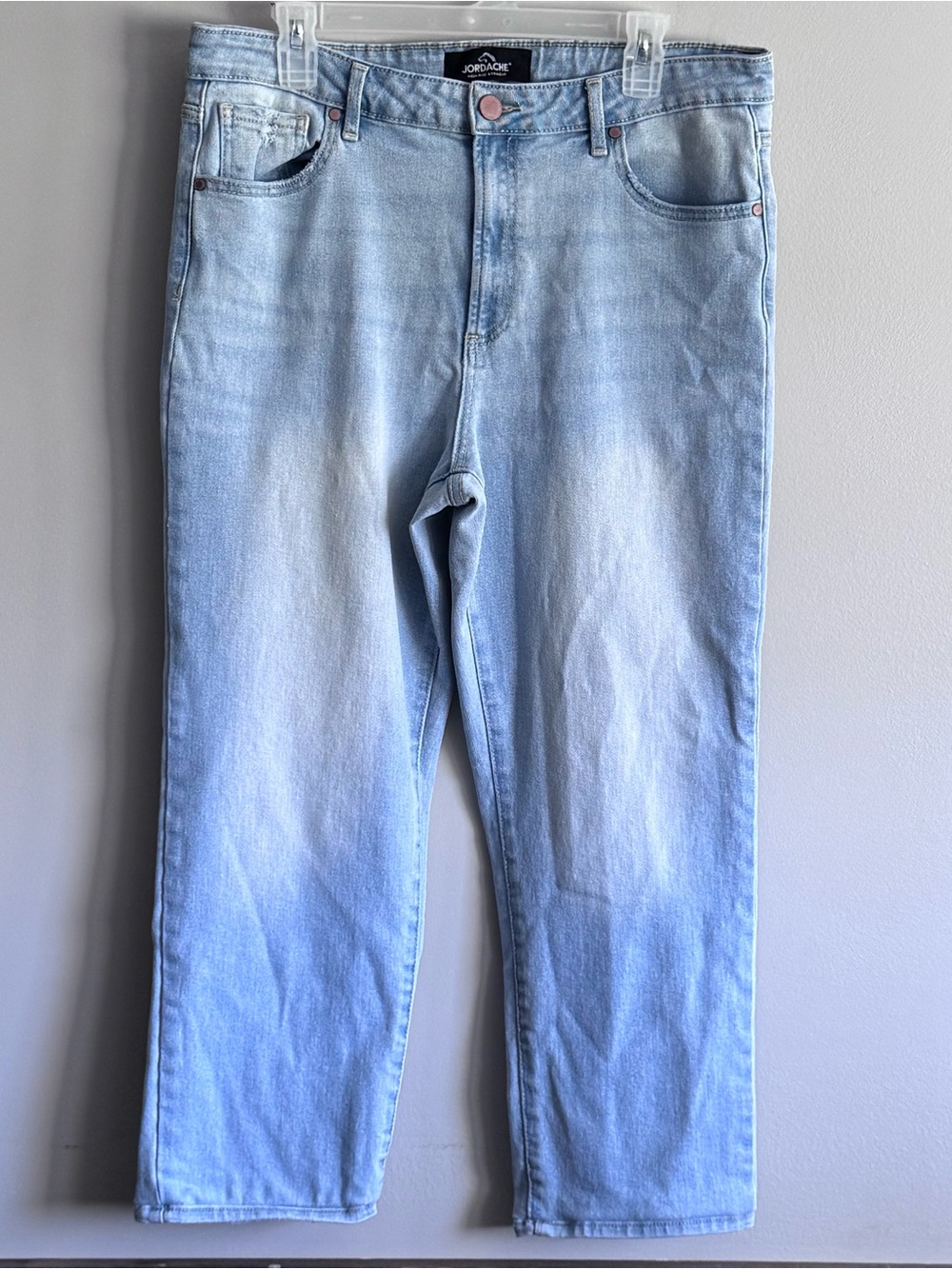 Jordache High Rise Straight Leg Light Wash Blue Jeans Size 16